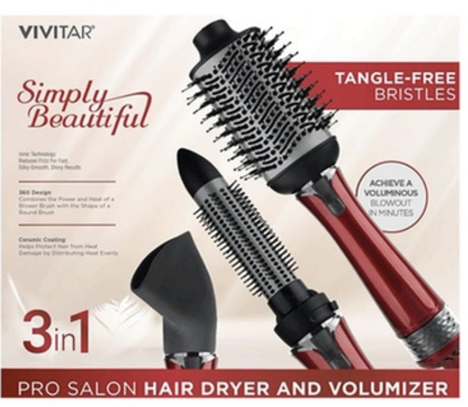 Vivitar ProSalon 360 Hair Dryer Brush and Volumizer 3 in 1 Red
