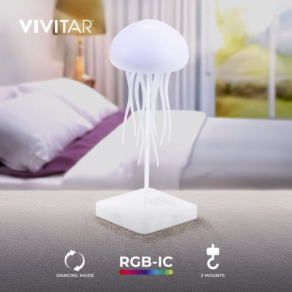 Vivitar RGB Jellyfish Mood Light LED Ambiance Night Light for Home, Dorm, Office, and Livestream, Rechargeable RGB LED Light with Stand and Hang Options