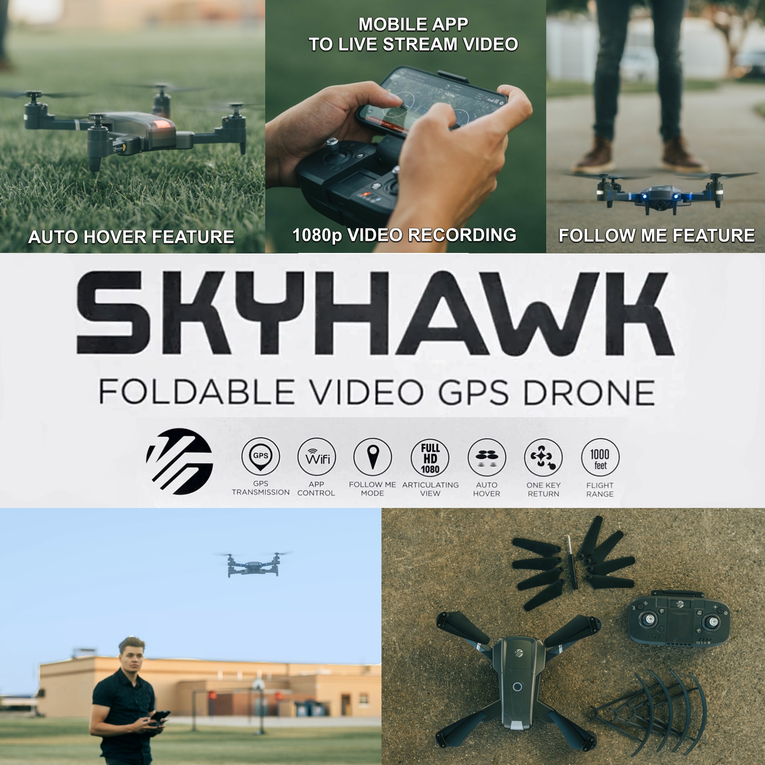 Vivitar VTI Skyhawk Foldable Live HD Video Camera Drone 1080P RC Quadcopter for Beginners Black - image 1 of 18