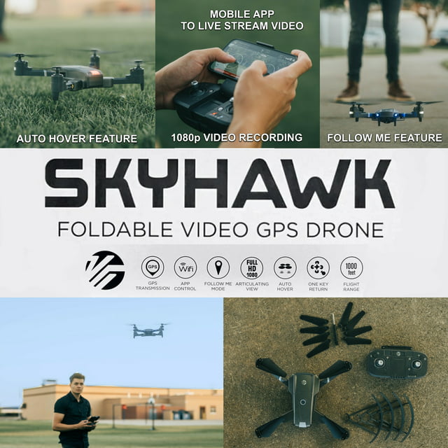 Vivitar VTI Skyhawk Foldable Live HD Video Camera Drone 1080P RC Quadcopter for Beginners Black