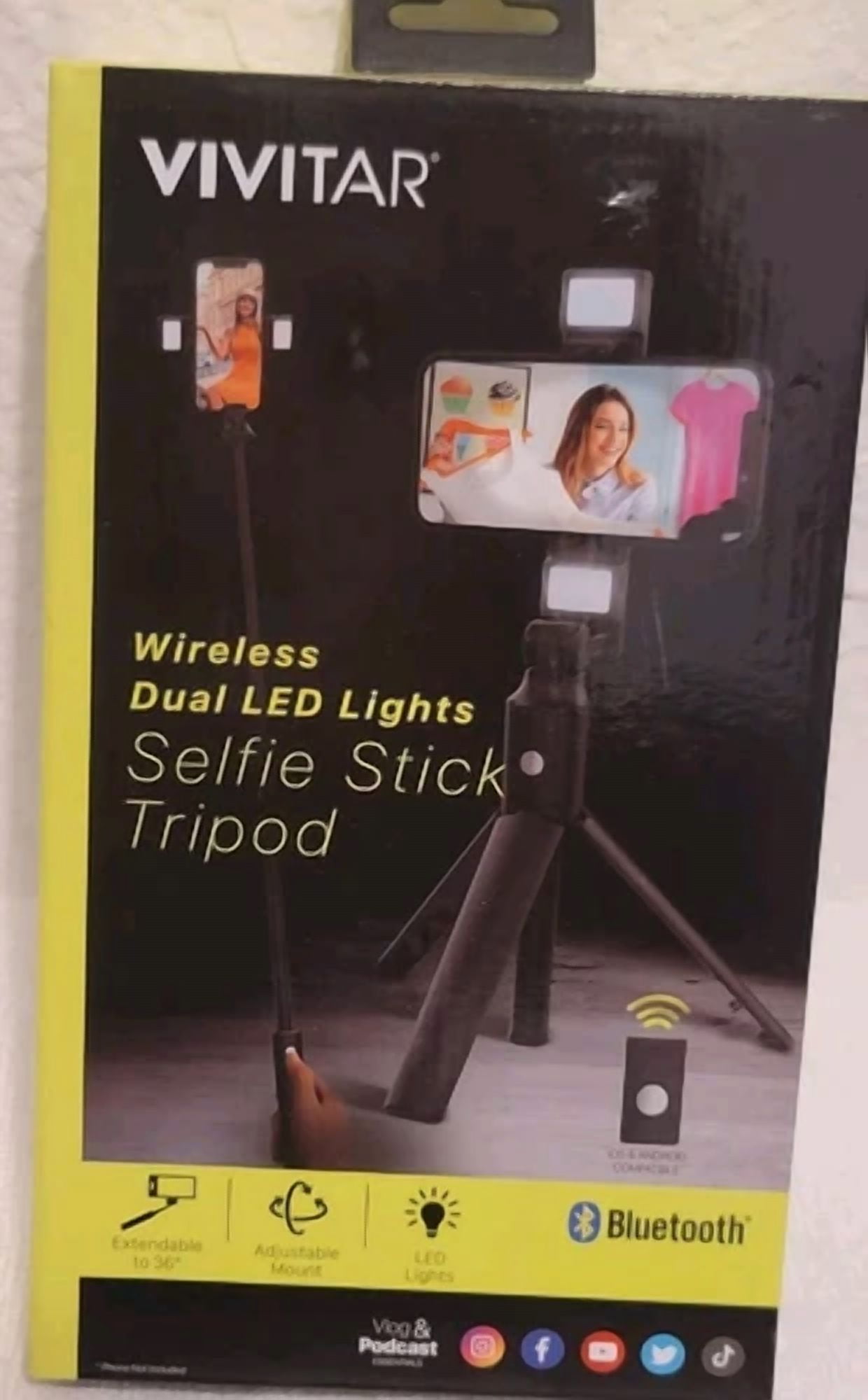 BUTTERFLY- Vivitar Wireless Dual Led Lights Selfie Stick Tripod