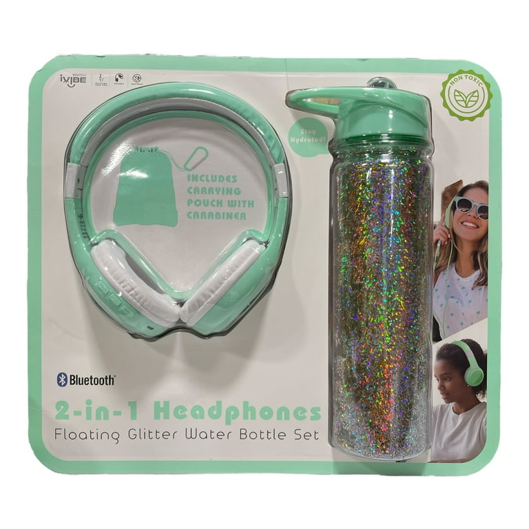 Vivitar iVibe 2 in 1 Bluetooth Headphones Floating Glitter Water Bottle Mint