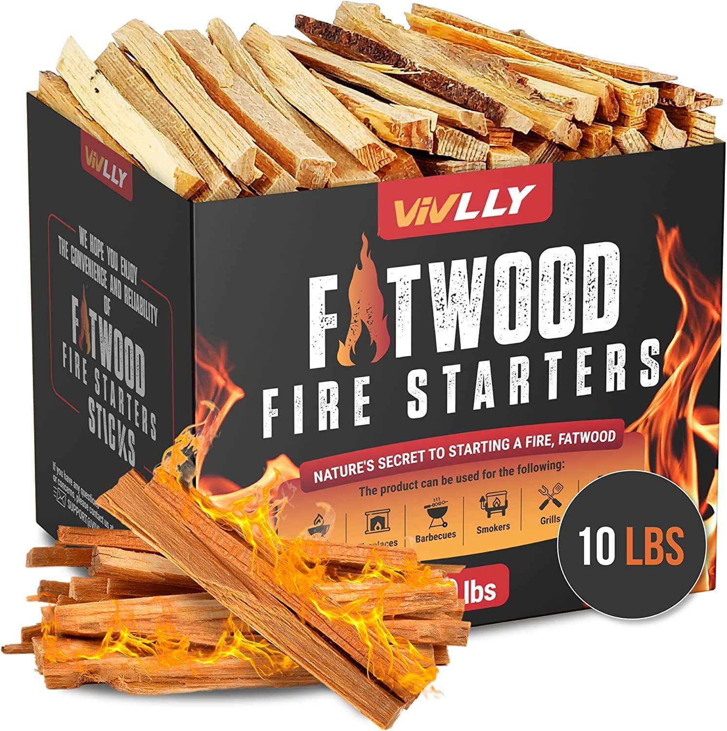 Vivlly 10lb Fatwood Fire Starter Pack Starter Wood for Fireplace
