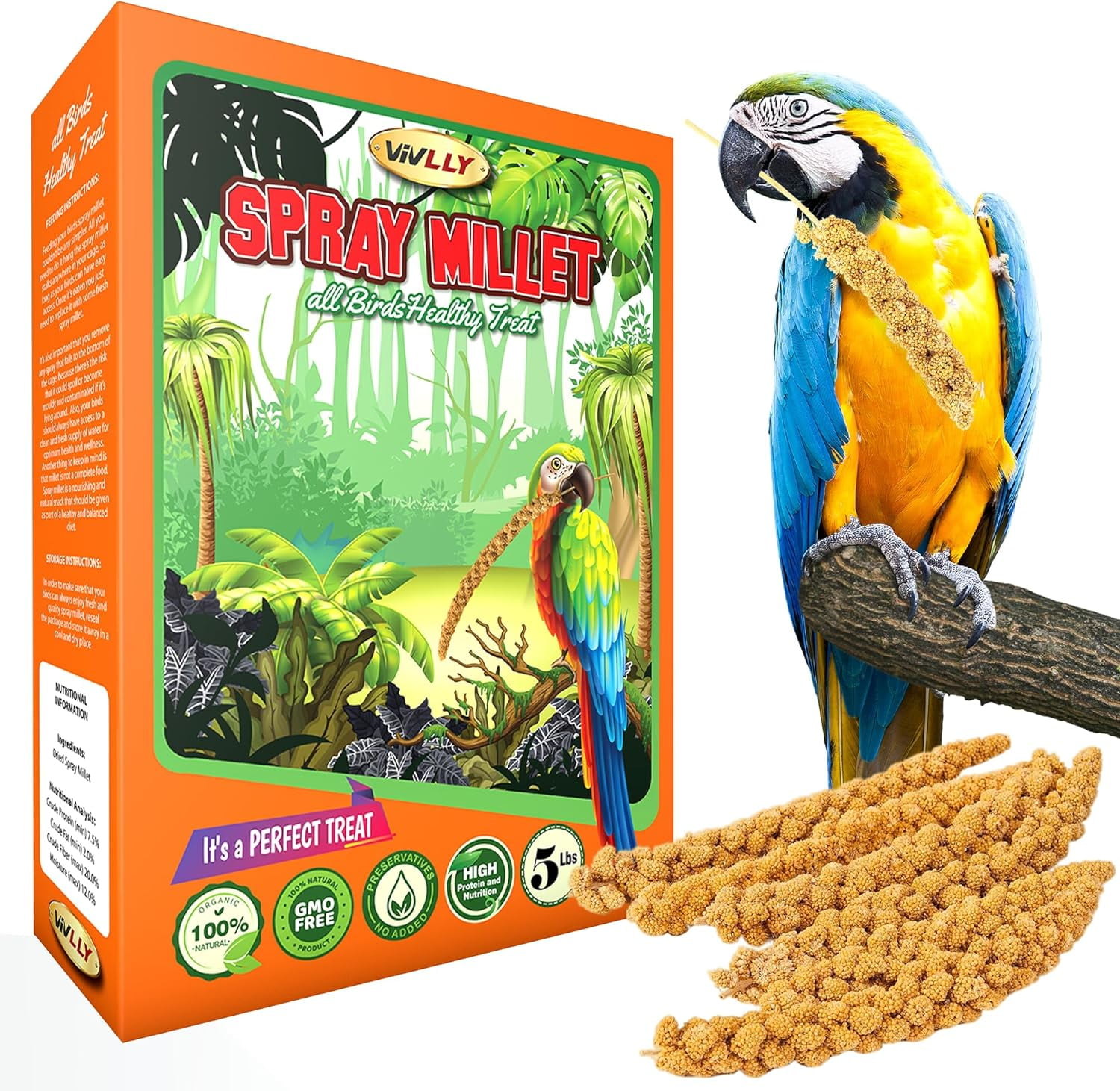 Vivlly 5LBS Sun Dried Spray Millet Bird Food for Parakeets