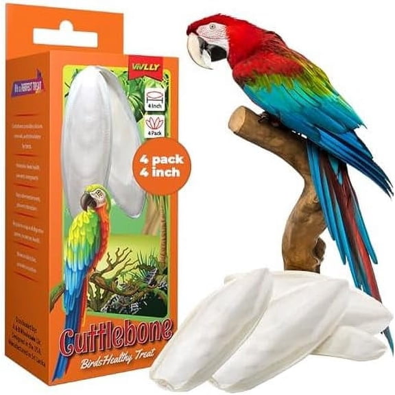 Natural Cuttlebones 4 Pack Calcium Cuttlebone Treats Suitable for All Bird Breeds - Easy to Attach with Metal Holder - Great for Parakeets Parrots Cockatiels - Chew Feeder Tortoise & Snails