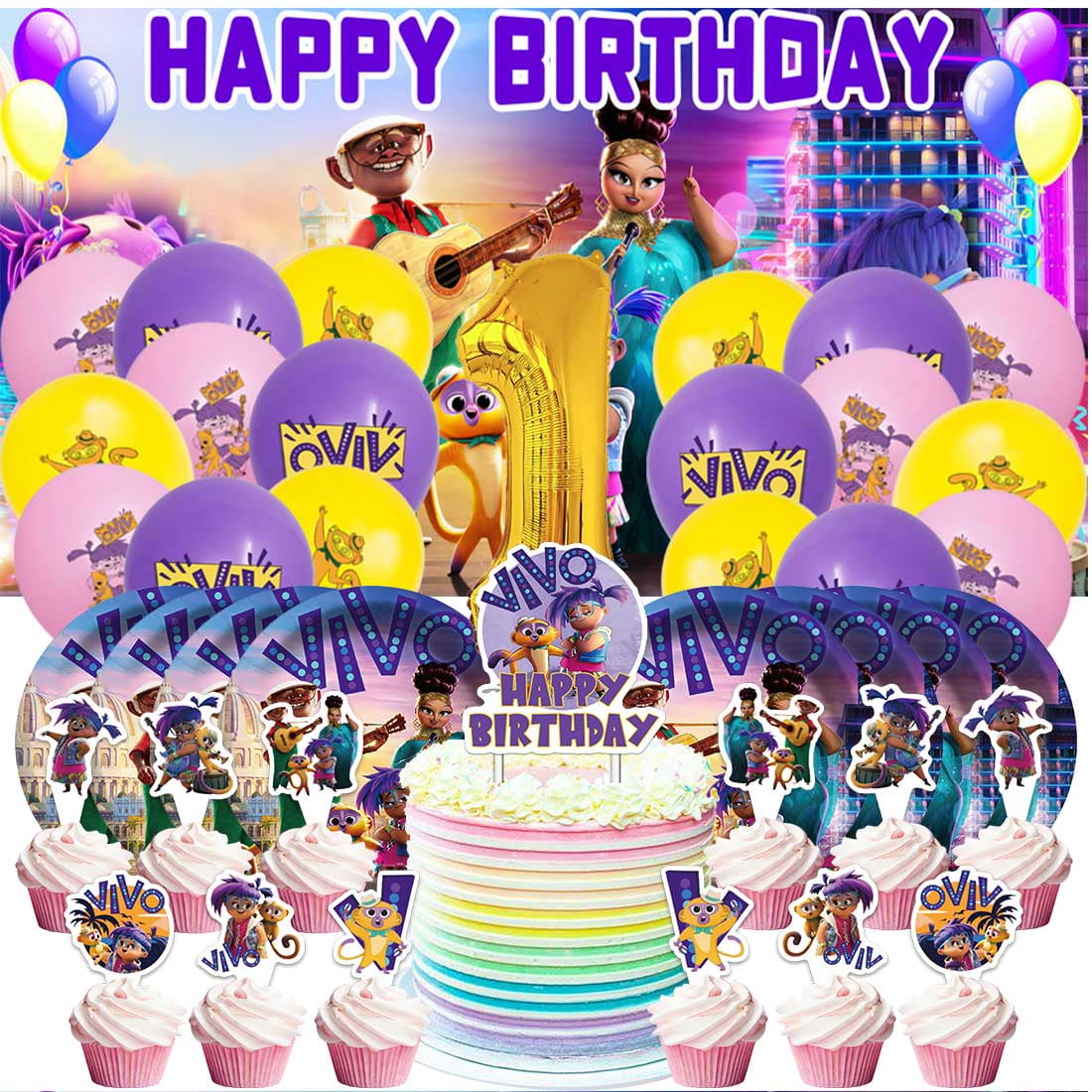 Vivo Monkey Balloons Party Supplies 1st Decor Tableware Birthday Cake ...