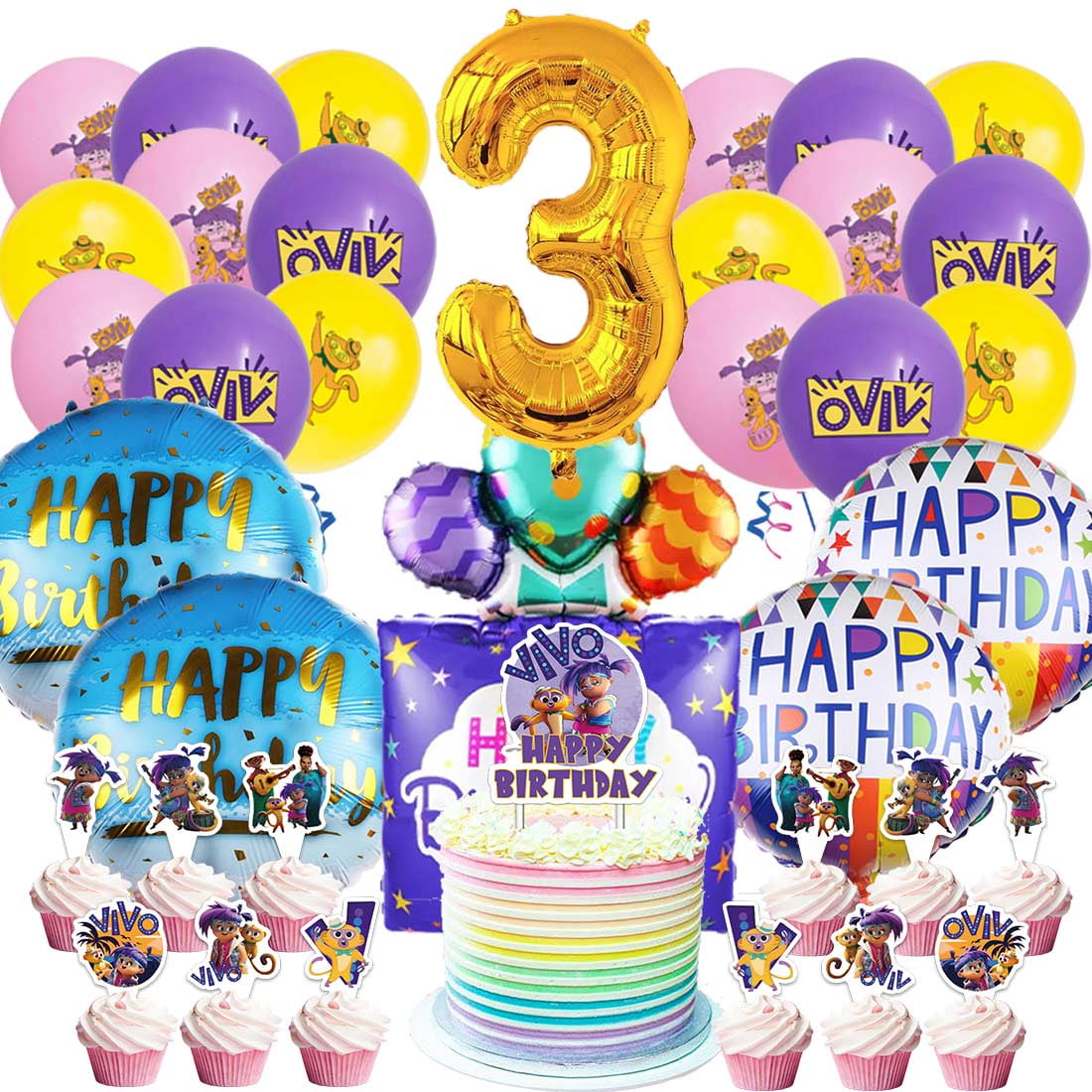 Vivo Monkey Party Supplies 3rd Decor Kit Balloons Birthday Cake Topper ...