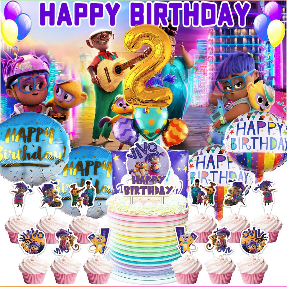 Vivo Party Supplies Decor 2nd Kit Balloons Birthday Cake Topper Banner ...