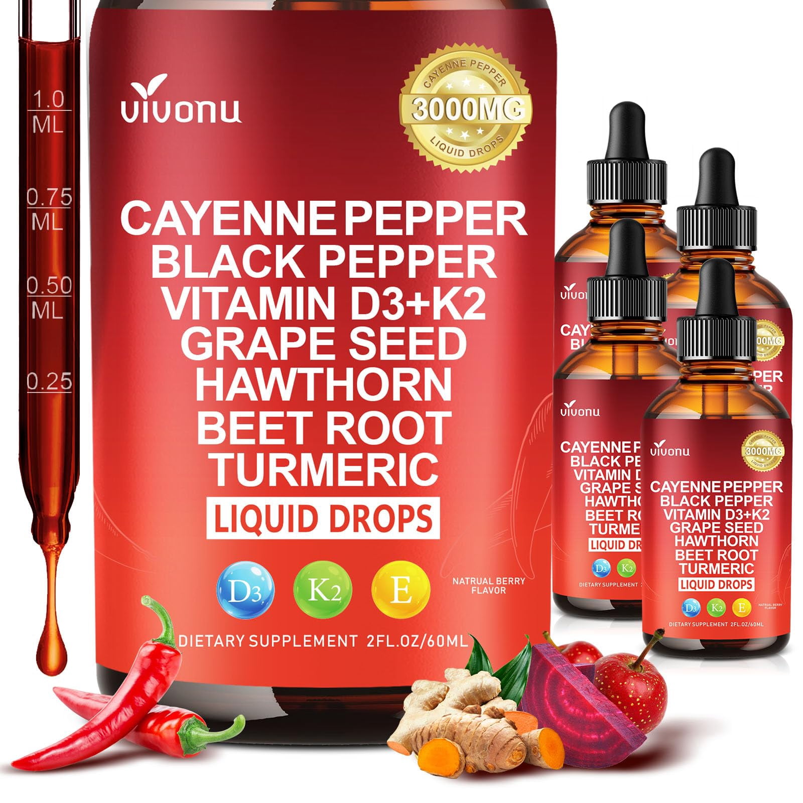 VivoNu 12-in-1 Cayenne Pepper Liquid Drops – 3,000 mg (10:1 Extract ...