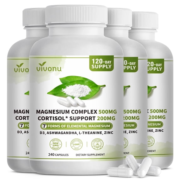 VivoNu Magnesium Complex 500mg, 7-in-1 Magnesium Glycinate, Malate, Citrate, High Absorption Chelated Magnesium Supplement, Support Relaxation, Sleep, Muscle, Non-GMO, Gluten Free