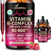 VivoNu Vitamin B Complex Liquid Drops,Methylated Vitamin B12 6000 mcg,B1,B6,B3,B5,B2,Folate, Biotin with Vitamin C D A E,Magnesium, Zinc,CoQ10 for Energy 3 bottles