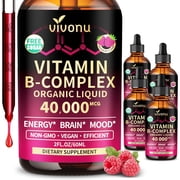 VivoNu Vitamin B Complex Liquid Drops,Methylated Vitamin B12 6000 mcg,B1,B6,B3,B5,B2,Folate, Biotin with Vitamin C D A E,Magnesium, Zinc,CoQ10 for Energy 4 bottles