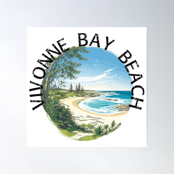 Vivonne Bay Beach (With Black Lettering) Poster Wall Art, Modern Wall Decor, 16x16 UNFRAMED