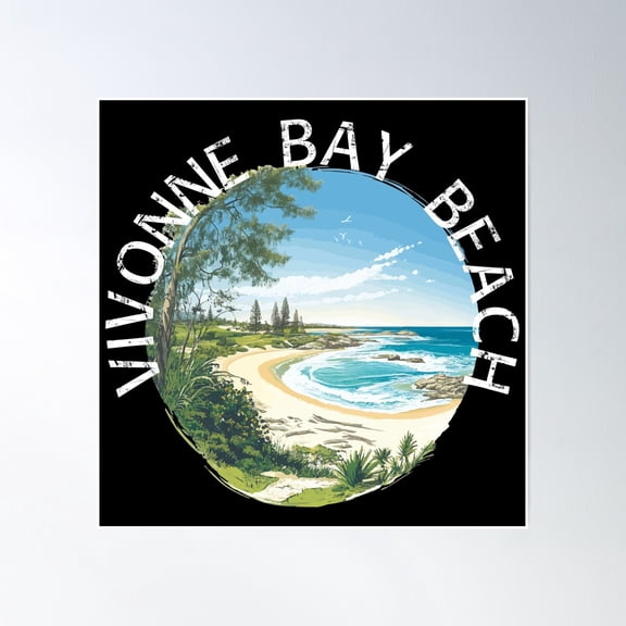 Vivonne Bay Beach (With White Lettering) Poster Wall Art, Modern Wall Decor, 16x16 UNFRAMED