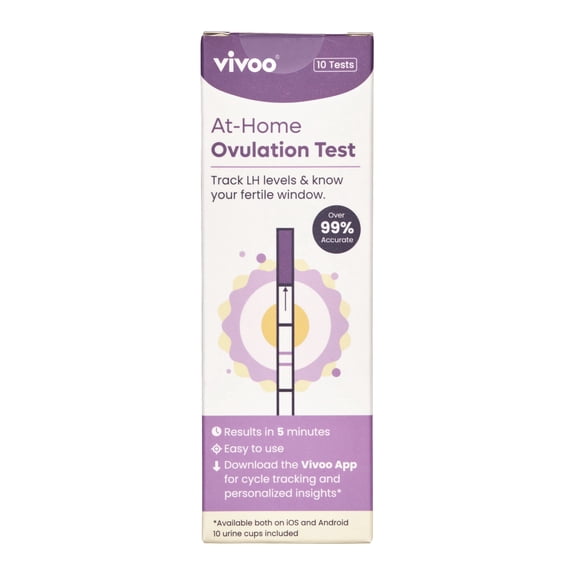 Vivoo Ovulation Test Strips Kit — 10 LH Ovulation Tests + 10 Cups | 99% Accurate | 5-Min Results | Free App Cycle Tracker
