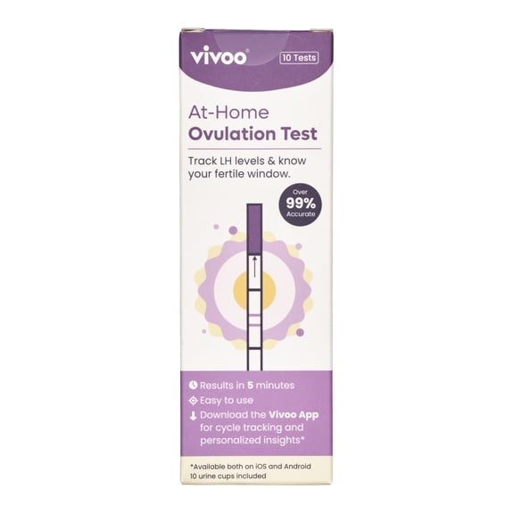 Vivoo Ovulation Test Strips Kit — 10 LH Ovulation Tests + 10 Cups | 99.1% Accurate | 5-Min Results | Free App Cycle Tracker