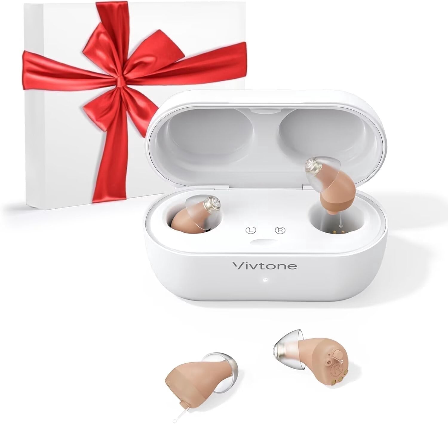 Vivtone Supermini Rechargeable OTC Hearing Aid, Completely-in-canal(CIC), for Seniors & Adults, Beige, 2 Pieces
