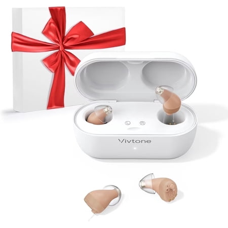 Vivtone Supermini Rechargeable OTC Hearing Aid, Completely-in-canal(CIC), for Seniors & Adults, Beige, 2 Pieces