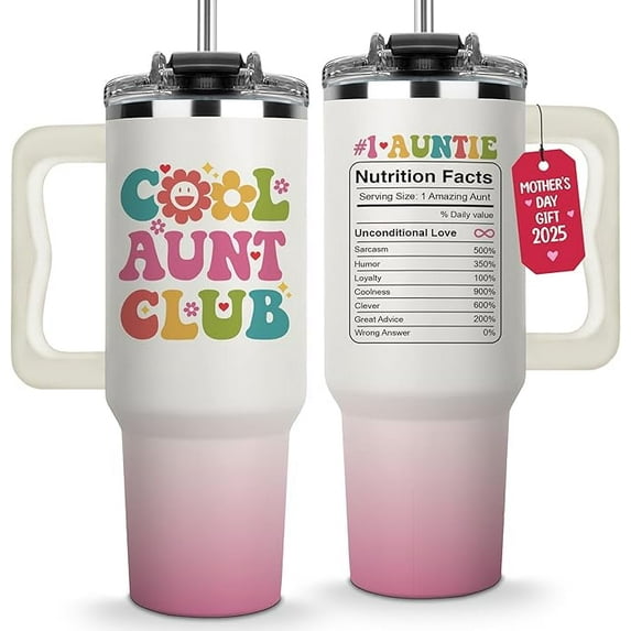 Vivulla68 Gift for Aunt from Niece – Cool Aunt Club 40oz Tumbler with Handle & Straw, Cute Insulated Stainless Steel Mug, Keeps Drinks Cold, Gift She’ll Use Daily, Auntie Present Ideas