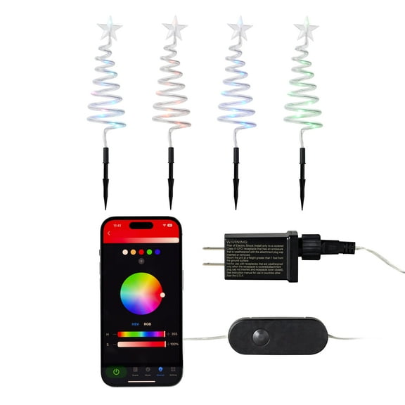 Vivvi App Based Cone Christmas Tree Path Lights, 4.7" 84 LEDs