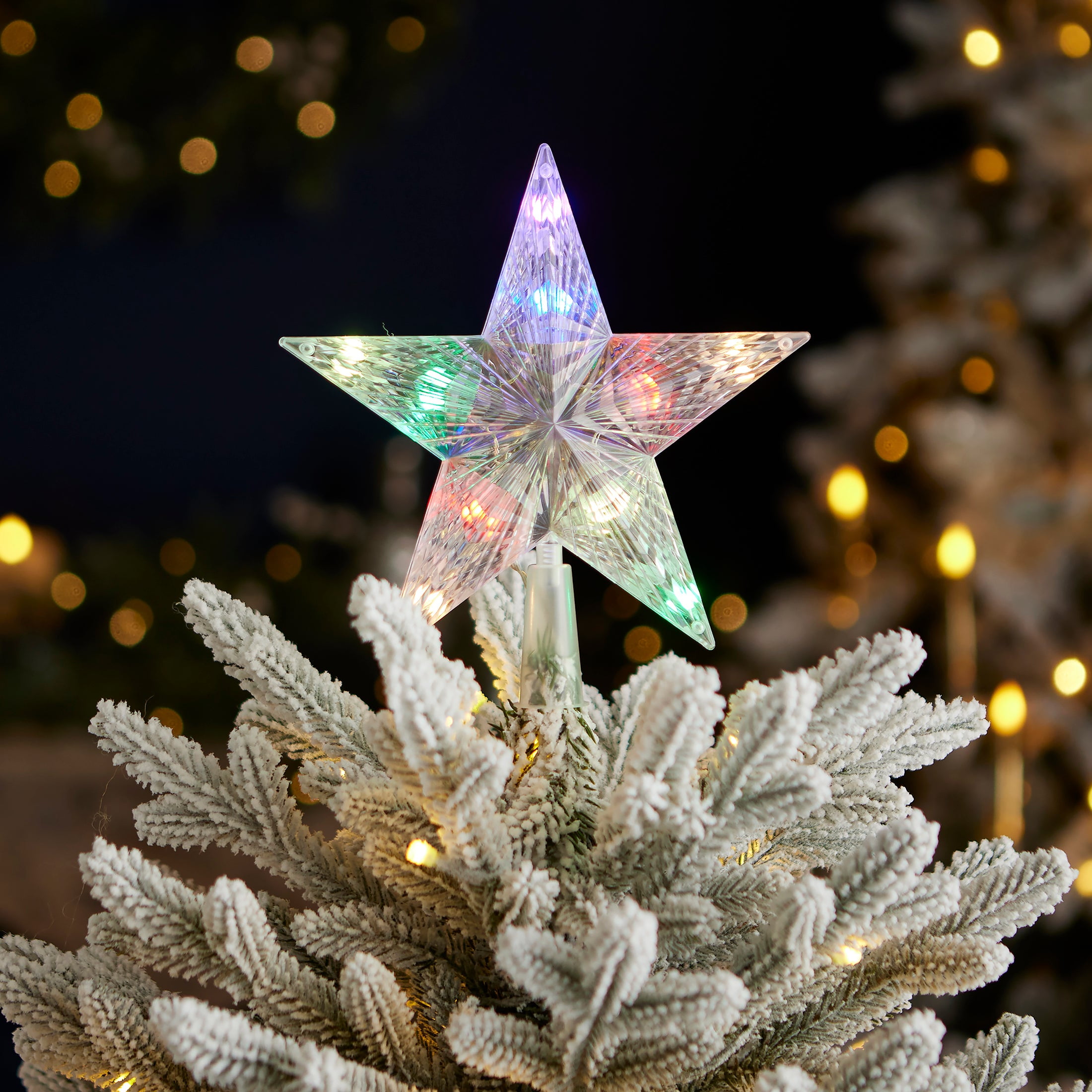 Multicolor LED Star Tree Topper, 7.5" Clear Plastic
