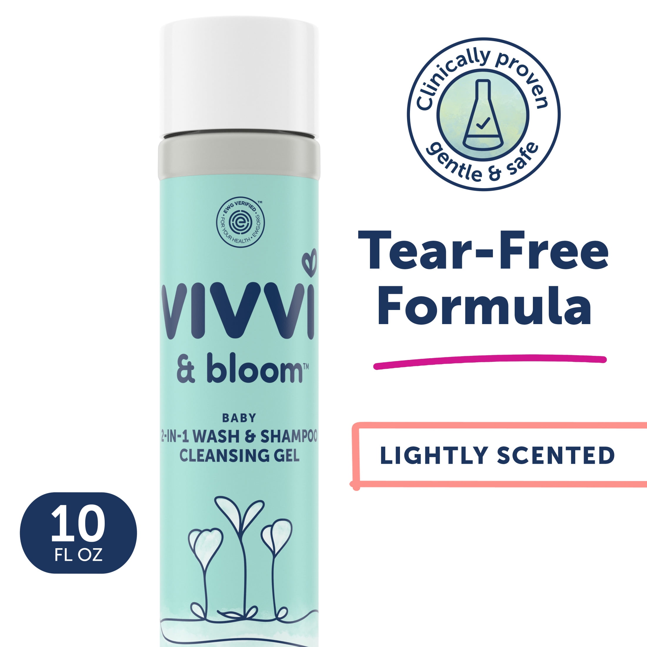 Vivvi & Bloom Gentle 2-in-1 Tear-Free Baby Body Wash and Shampoo Cleansing Gel, Lightly Scented, 10 oz