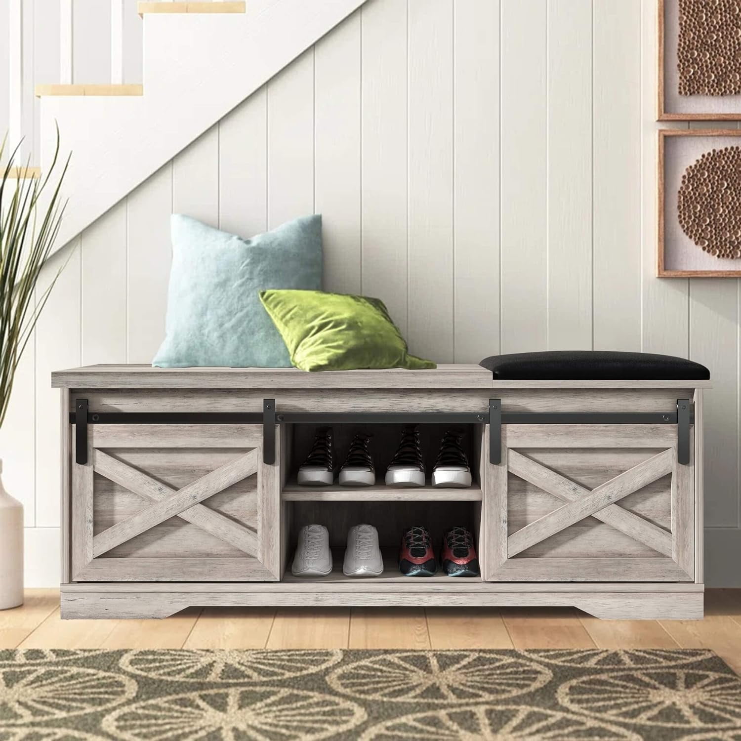 Entryway Shoe Bench With Cushion