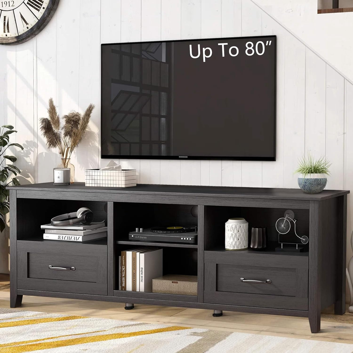 Vivvoo Farmhouse TV Stand for 70 inch Wide Screen, Cabinet with 