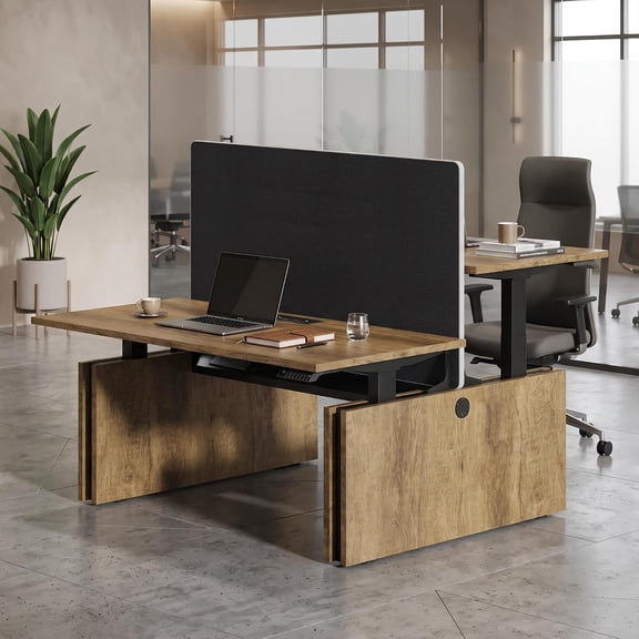 Vivvoo Two-Person Standing Office Desk with Built-in USB Outlet, Double Adjustable Computer Cubicle Desk, Staff Workstation