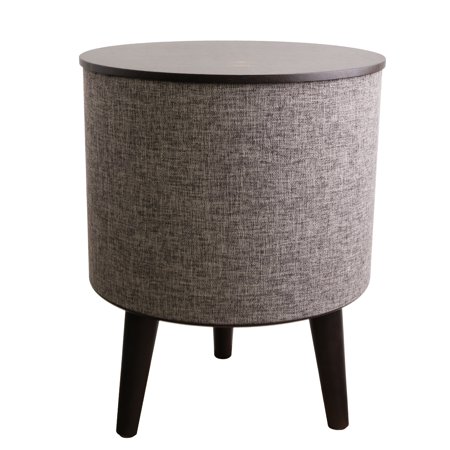 Vivzone Round Bluetooth Subwoofer Speaker Wood End Table with Wireless Charging, Gray