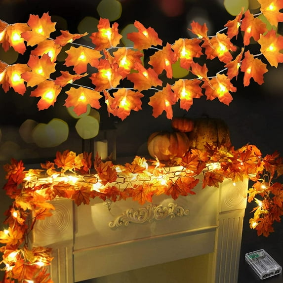 Viworld 1 Pack Thanksgiving Lights Fall Garland 10FT 20LED Fall Maple Leaves String Lights Battery Operated, Autumn Garland Lights for Home Party Fireplace Indoor Outdoor Decor