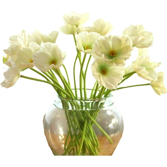 Viworld 10 PCS Fresh Artificial Mini Real Touch PU/Latex Corn Poppies Decorative Silk Fake Artificial Poppy Flowers for Wedding Holiday Bridal Bouquet Home Party Decor (White)