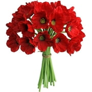 Viworld 10 Pcs Artificial Poppies, 13 Realistic Latex Poppy Flocking Long Stem Flowers for Home Wedding Party Decor, Floral Arrangements, CenterpiecesRed