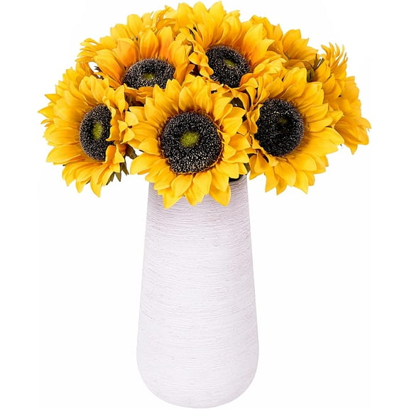 Viworld 10Pack Artificial Sunflower Flowers Long Stem Fake Silk Sunflowers Bouquets for Home Office Party Wedding Christmas Craft Decor (Gold)