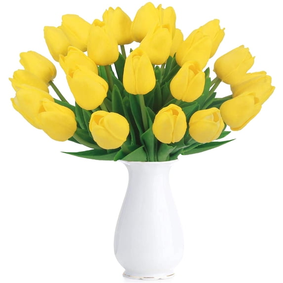 Viworld 10Pcs Artificial Tulip Fake Holland Mini Tulip Real Touch Flowers Bouquet for Wedding Mothers Day Home Party Decor(Yellow)