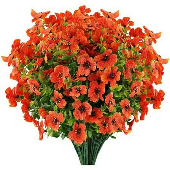 Viworld 12 Bundles Artificial Flowers UV Resistant Fake Plants Outdoor Faux Plastic Flowers Garden Home Decor (Orange Red)