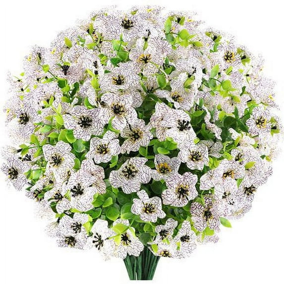 Viworld 12 Bundles Artificial Flowers UV Resistant Fake Plants Outdoor Faux Plastic Flowers Garden Home Decor (White)