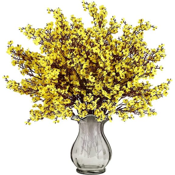 Viworld 12 Pcs Babys Breath Artificial Flowers Gypsophila Bouquets Bulk Real Touch Fake Silk Flowers for Home Halloween Wedding DIY Floral Arrangement Table Centerpiece Festival Decoration (Yellow)