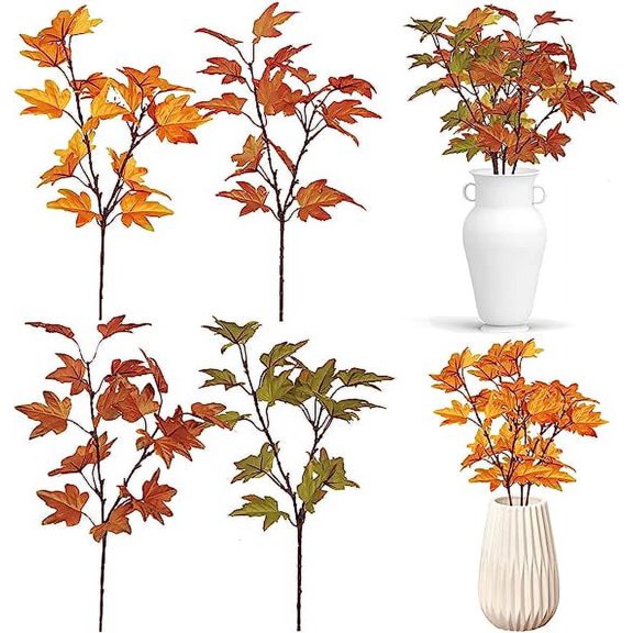 Viworld 12PACK Artificial Maple Leaves Bundles Fake Fall Leaves Autumn Shrubs Stems Plants For Home Garden Thanksgiving Holiday Decor , Yellow