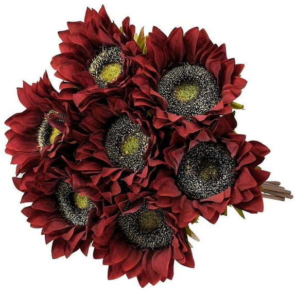 Viworld 12PCS Sunflowers Artificial Flowers 17" Long Stem Tall Artificial Sunflower Large Fake Sun Flowers Bulk Rustic Silk Faux Sunflowers with Stem for Home Wedding Party Decor(Red)