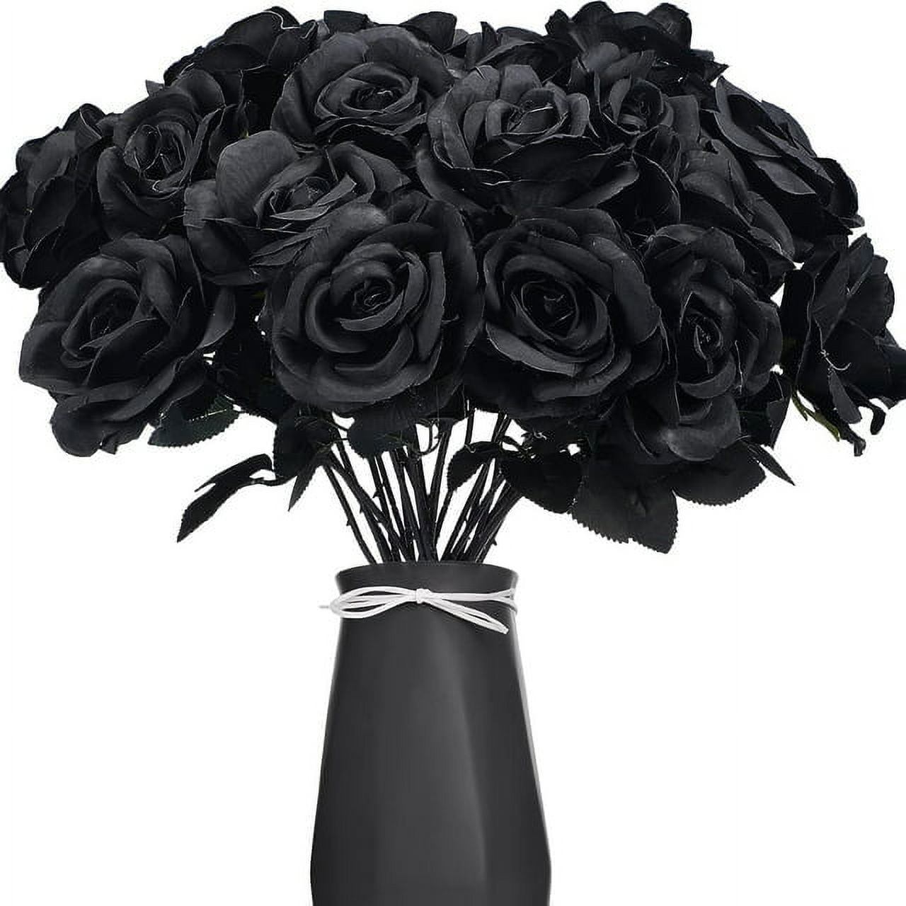 Veryhome Halloween Black Artificial Flowers Silk Black Roses Real Touch Bridal Wedding Bouquet for Home Garden Party Floral Decor 10 Pcs (Black)