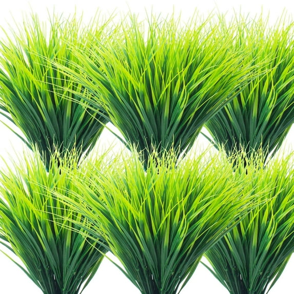 Viworld 16 Bundles Artificial Outdoor Plants, Fake Wheat Grass Greenery Shrubs UV Resistant Faux Plastic Plants Garden Porch Window Box Decor
