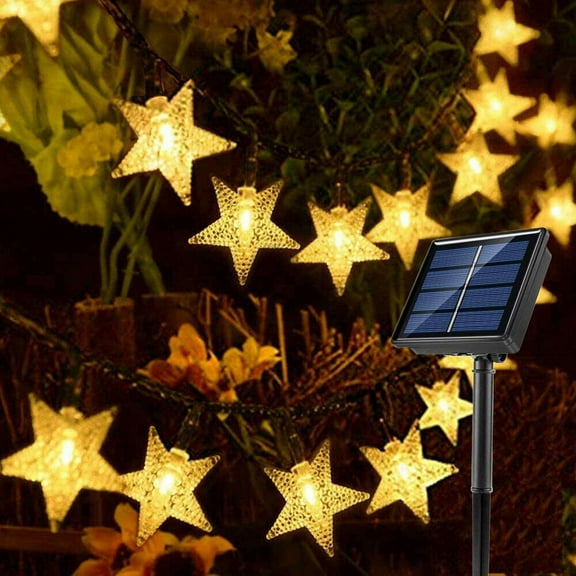 Viworld 16ft Solar Powered Star String Fairy Lights 20LEDs Waterproof 8 Mode Lighting Indoor/Outdoor Decorative Lights for Home Garden Wedding Party Christmas Decor (Warm White)