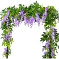 thumbnail image 1 of Viworld 2 Pack 6.6ft Artificial Flowers Silk Wisteria Flowers Ivy Vine Green Leaf Hanging Vine Garland for Wedding Party Home Garden Wall Decoration, Purplr, 1 of 14