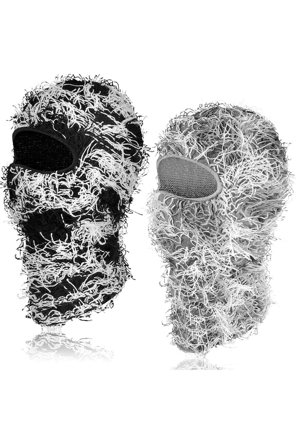 by Viworld Unisex Distressed Balaclava Ski Mask, Black/Grey, 2 Pack