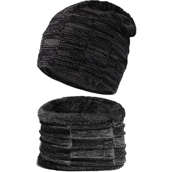 Viworld 2-Pieces Winter Beanie Hat Scarf Set Thick Fleece Lined Warm Knit Ski Hats Skull Cap for Men & Women