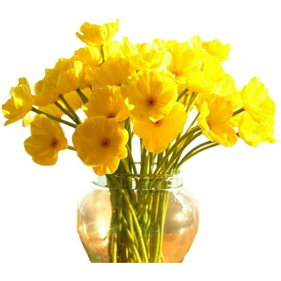 Viworld 20 PCS Fresh Artificial Mini Real Touch PU/Latex Corn Poppies Decorative Silk Fake Artificial Poppy Flowers for Wedding Holiday Bridal Bouquet Home Party Decor (Yellow)