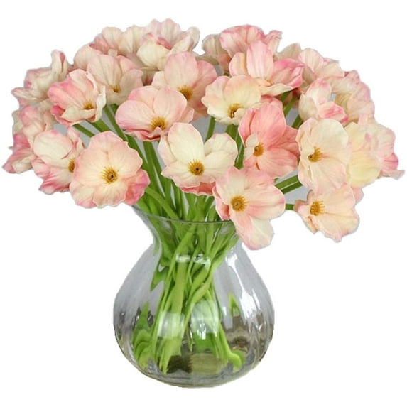 Viworld 20 PCS Fresh Artificial Mini Real Touch PU/Latex Corn Poppies Decorative Silk Fake Artificial Poppy Flowers for Wedding Holiday Bridal Bouquet Home Party Decor (Pink)