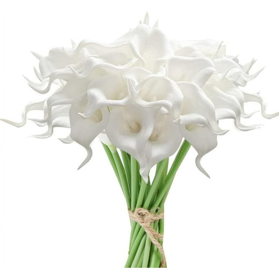 Viworld 20pcs Artificial Flowers Faux Flower Real Touch Fake Flowers Calla Lily for Wedding Bouquet Party Decorations Baby Shower Centerpieces Bridal Bouquet Decor, White