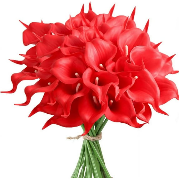 Viworld 20pcs Artificial Flowers Faux Flower Real Touch Fake Flowers Calla Lily for Wedding Bouquet Party Decorations Baby Shower Centerpieces Bridal Bouquet Decor, Red